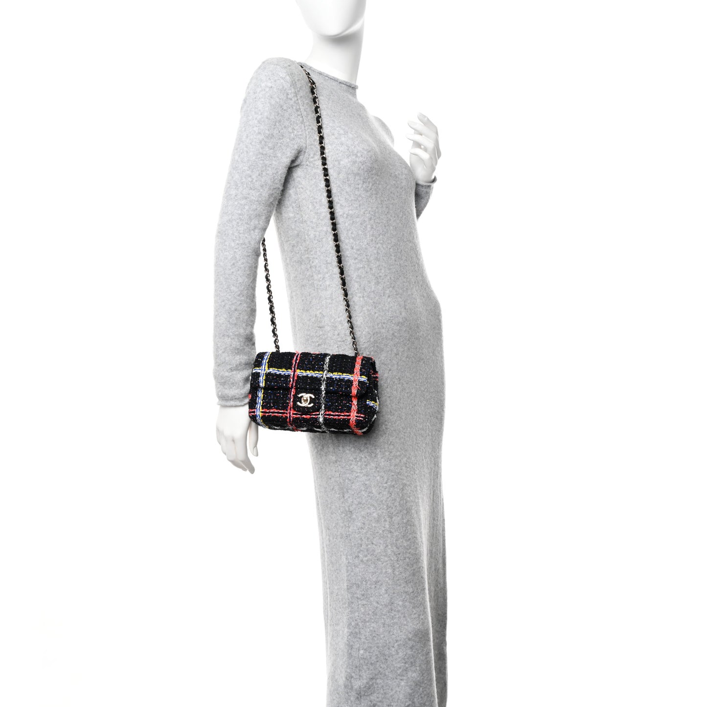 Tweed Quilted Mini Rectangular Flap Black Orange Blue