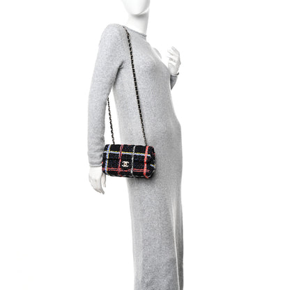 Chanel Tweed Quilted Mini Rectangular Flap Black Orange Blue 2 of 10