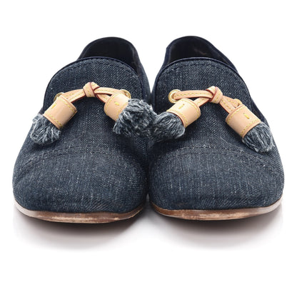 Louis Vuitton Denim Tassel Loafers 38.5 Navy 12 of 12