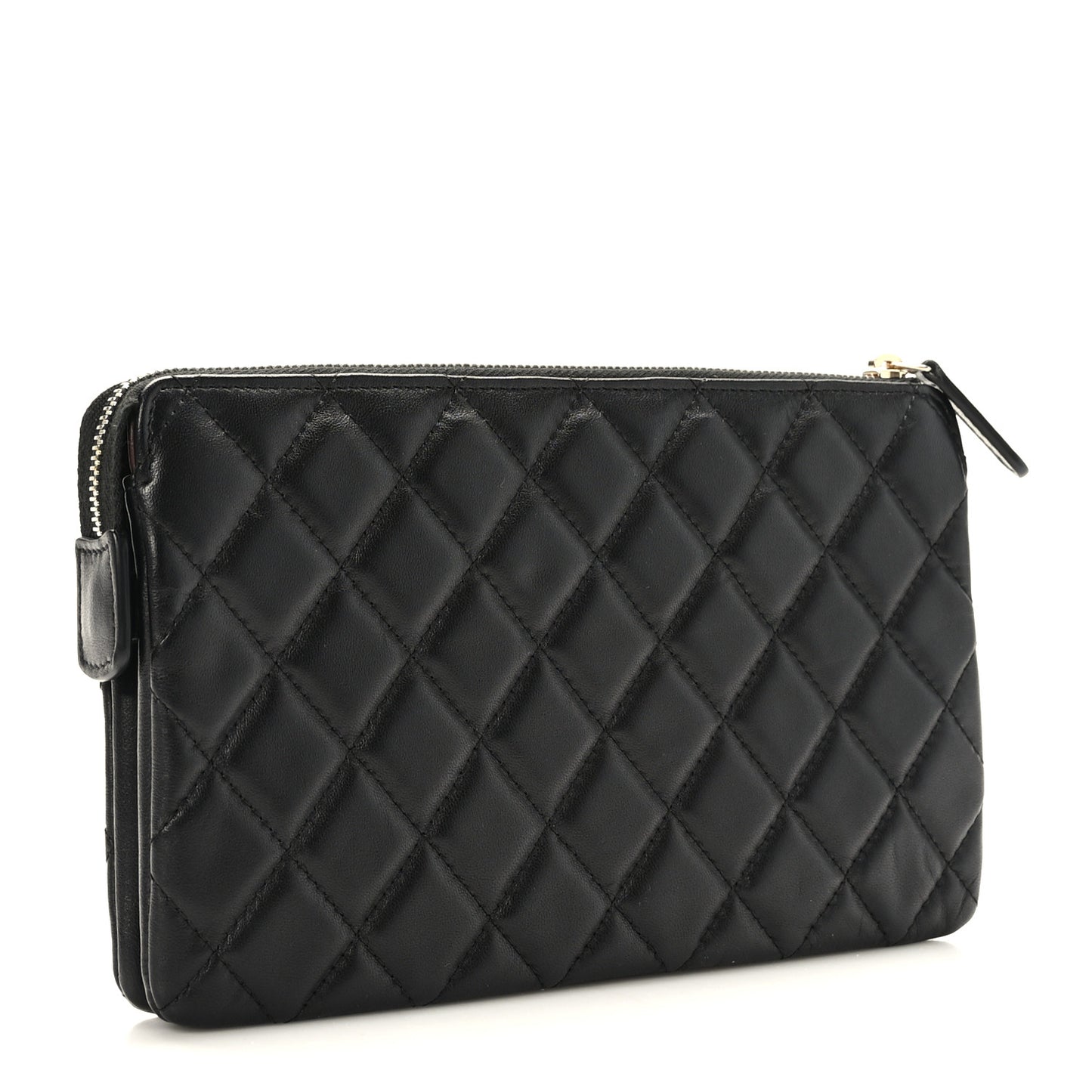 Lambskin Quilted Large Zipped Clutch Black