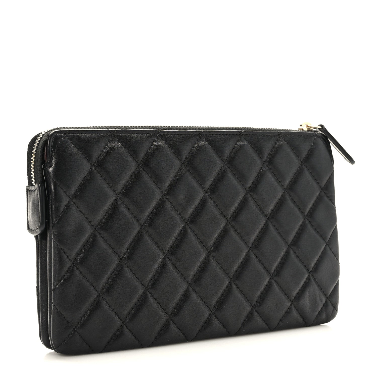 Chanel Lambskin Quilted Large Zipped Clutch Black 3 of 12