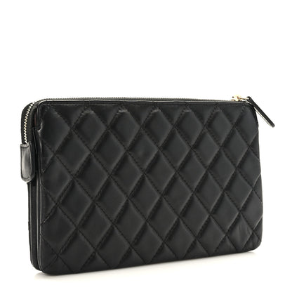 Chanel Lambskin Quilted Large Zipped Clutch Black 3 of 12