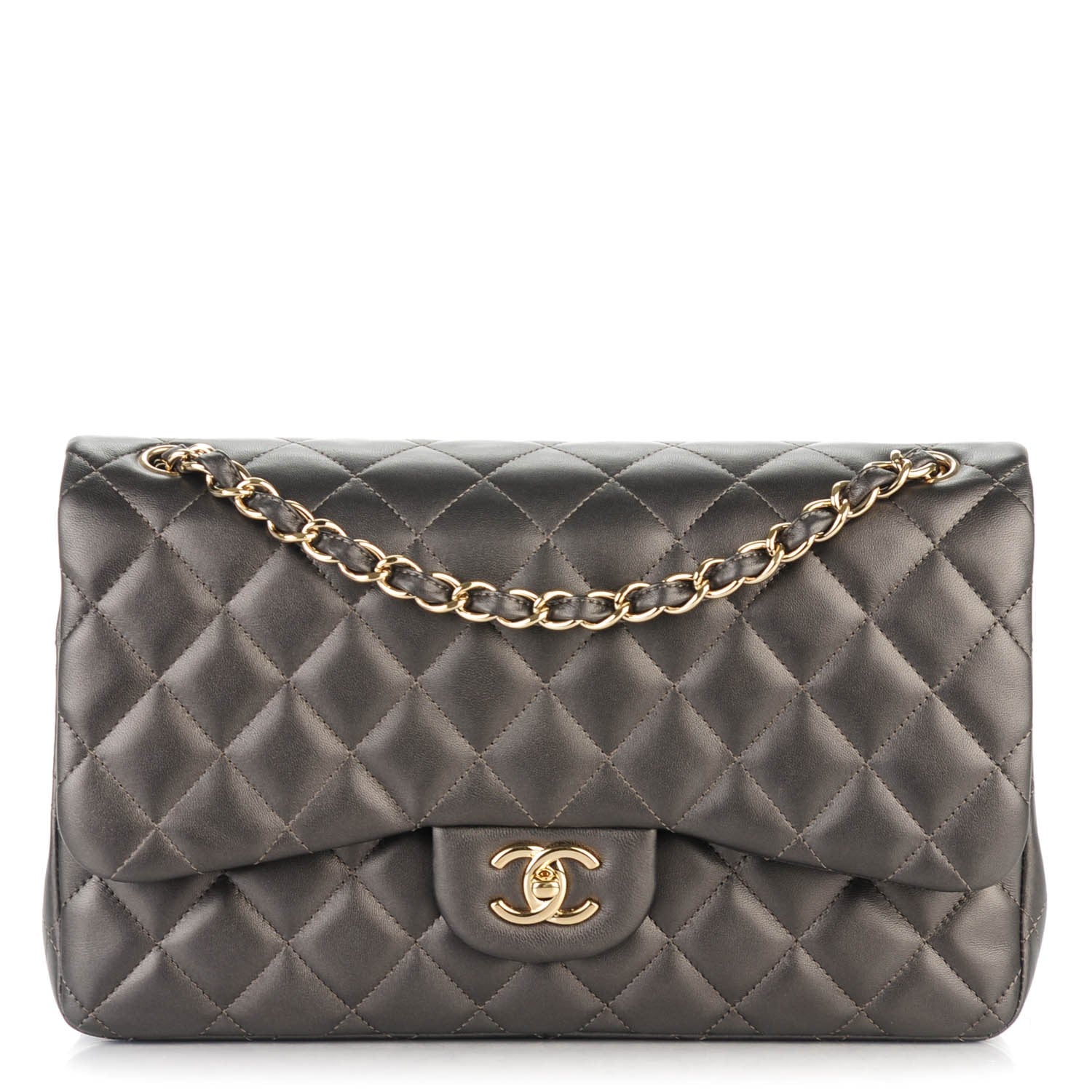 Chanel Metallic Lambskin Quilted Jumbo Double Flap Dark Grey 1 of 8