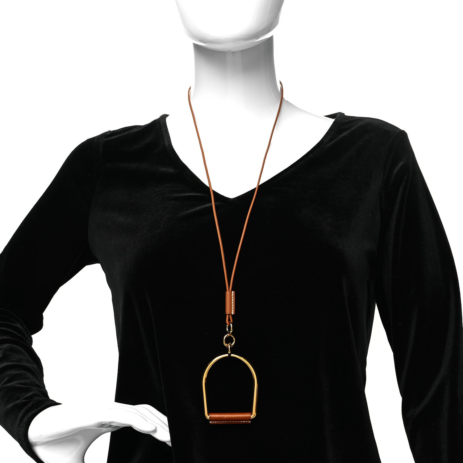 Hermes Barenia Heritage Equestre Pendant Necklace Gold 2 of 5