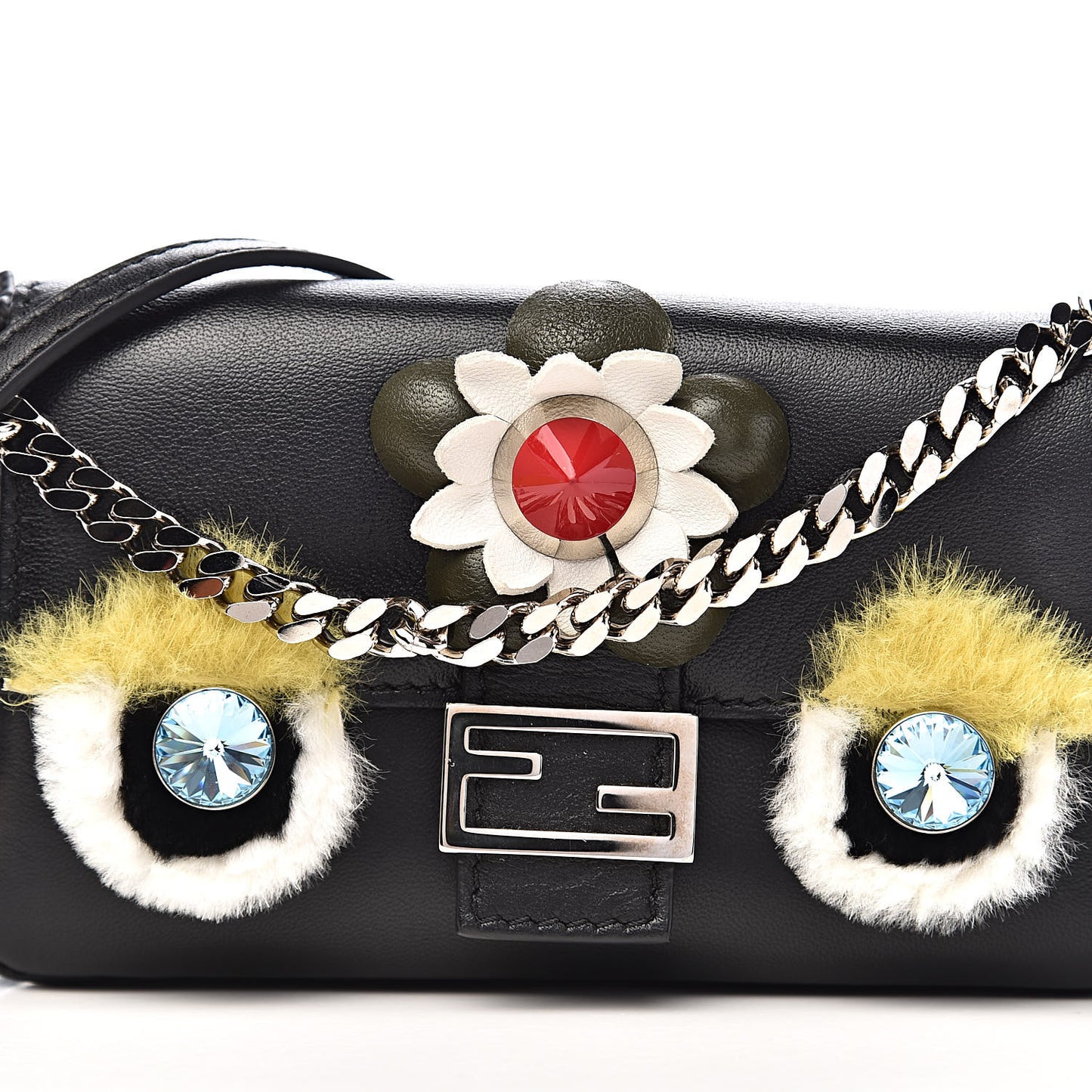 Shiny Nappa Rabbit Fur Crystal Flowerland Micro Buggie Baguette Black Mojito Multicolor