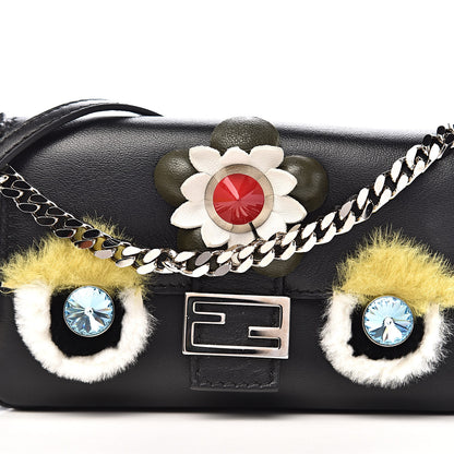 Fendi Shiny Nappa Rabbit Fur Crystal Flowerland Micro Buggie Baguette Black Mojito Multicolor 8 of 9