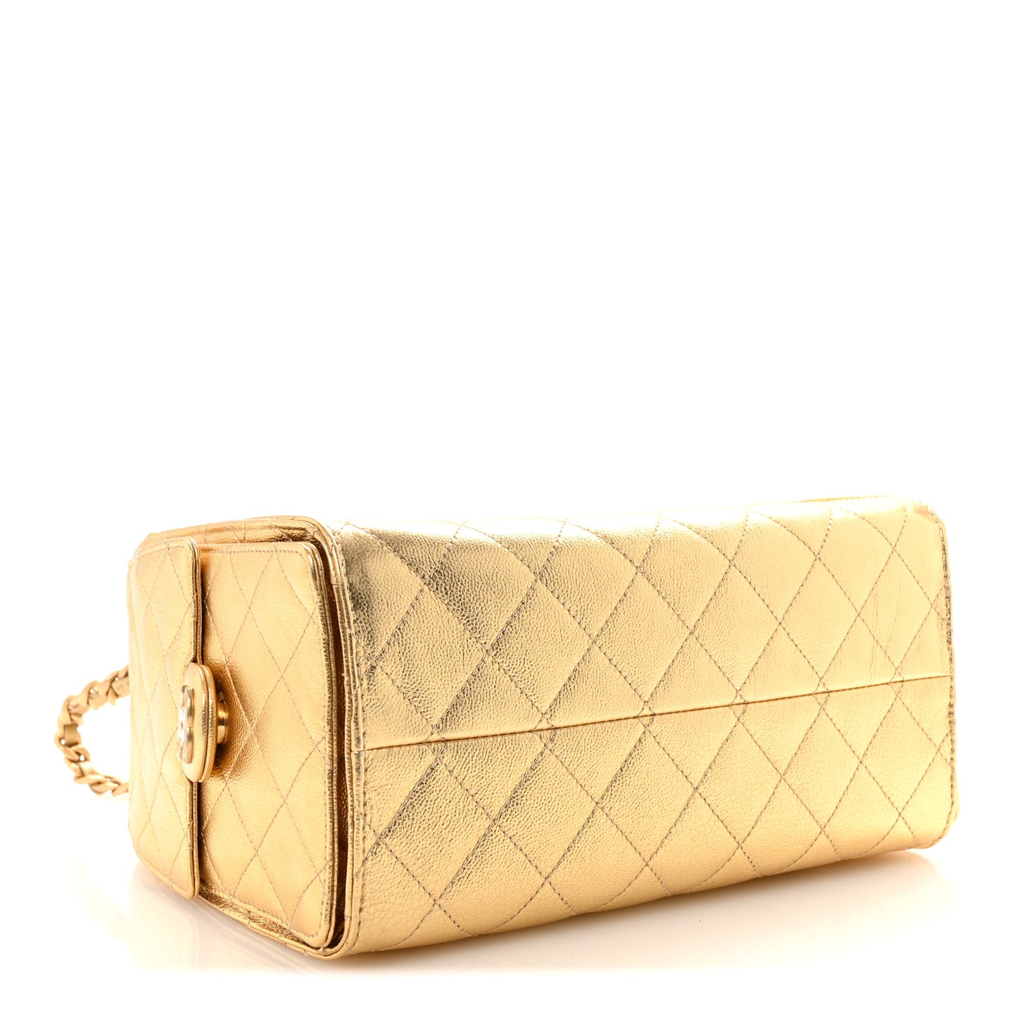 Metallic Caviar Quilted Small Chanel 25 Handbag Gold