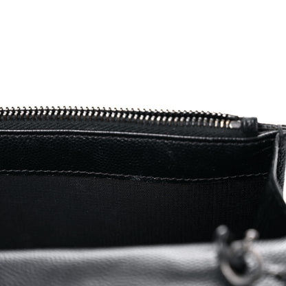 Saint Laurent Grain De Poudre Matelasse Chevron Monogram Monochrome Envelope Chain Wallet Black 16 of 18