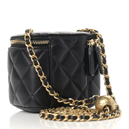Chanel Lambskin Quilted Mini Pearl Crush Vanity Case With Chain Black 3 of 9