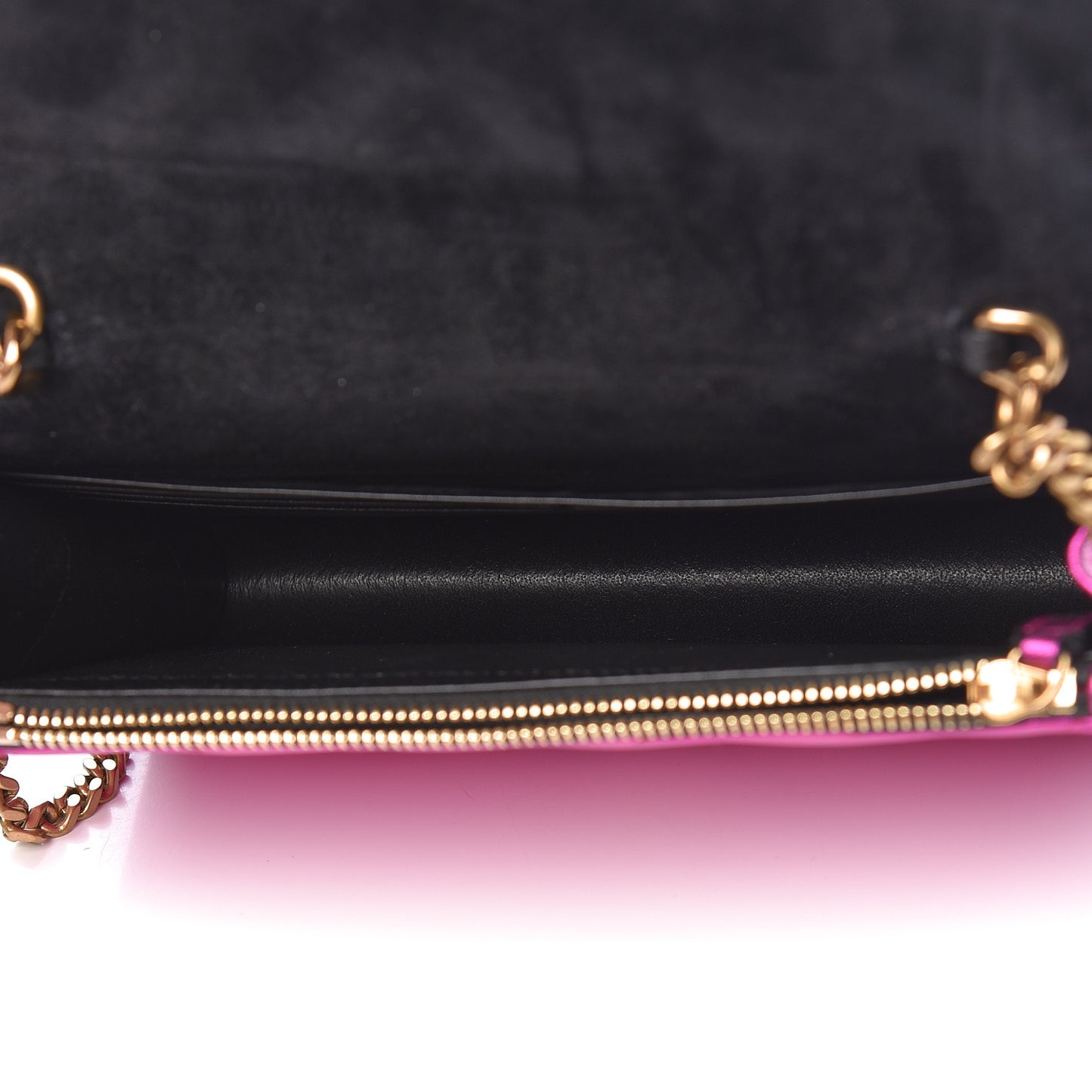 Metallic Calfskin Matelasse Chevron Monogram Envelope Chain Wallet Fuchsia