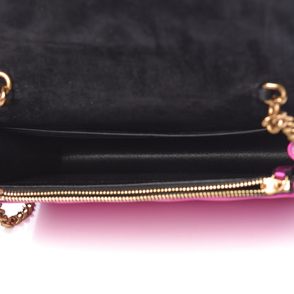 Saint Laurent Metallic Calfskin Matelasse Chevron Monogram Envelope Chain Wallet Fuchsia 5 of 10