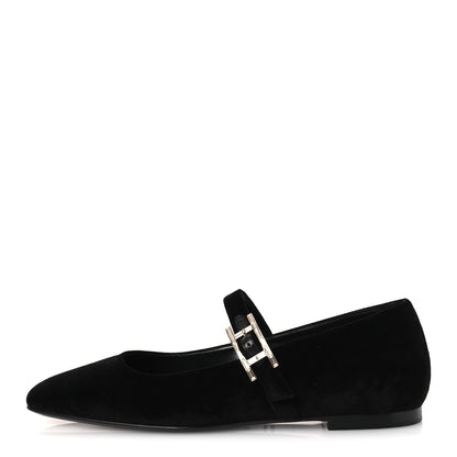 Hermes Velvet Crystal Jane Ballet Flats 37 Black 2 of 22
