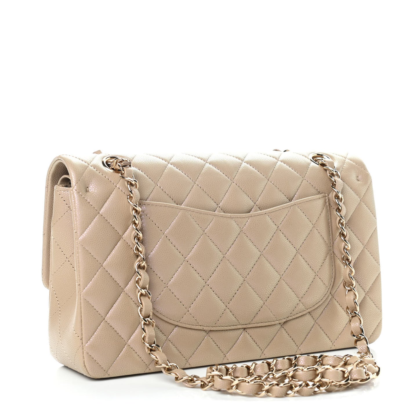 Iridescent Caviar Quilted Medium Double Flap Dark Beige