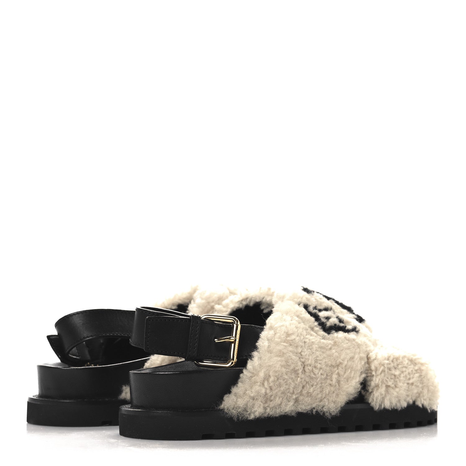Louis Vuitton Shearling Paseo Sandals 39 Black 5 of 8