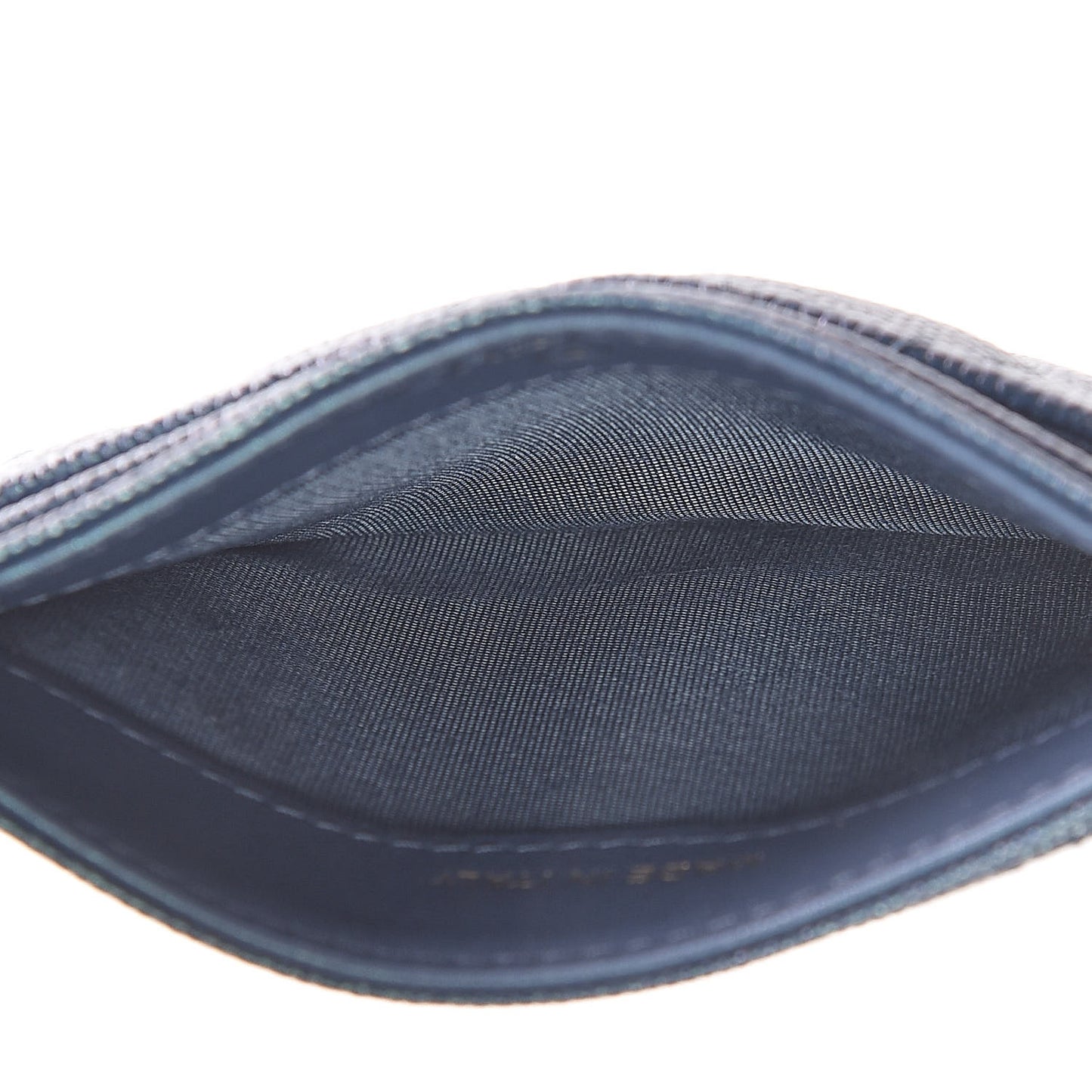 Iridescent Caviar Quilted Card Holder Dark Blue