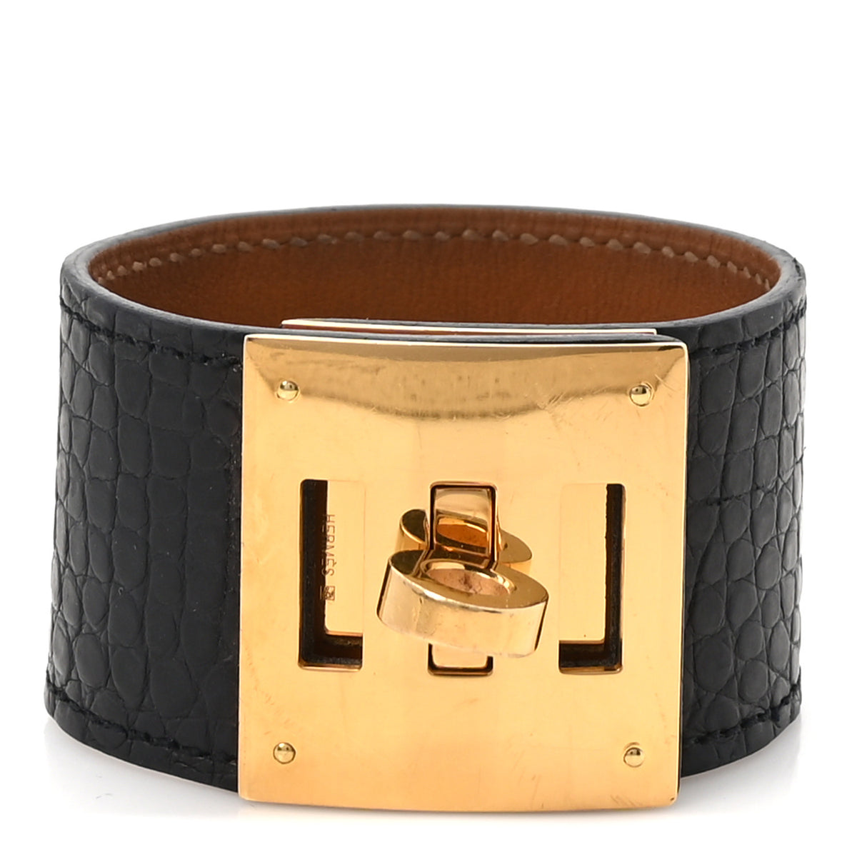 Hermes Matte Alligator Kelly Dog Bracelet S Black 1 of 5