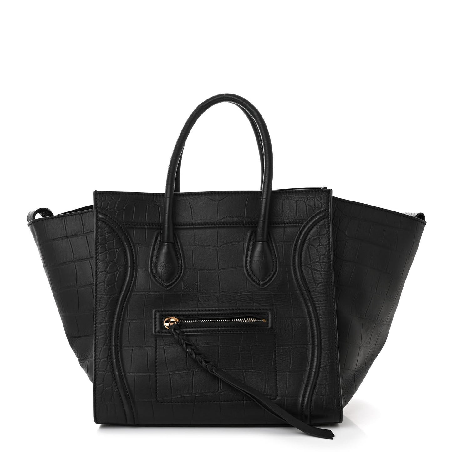 Crocodile Embossed Calfskin Medium Phantom Luggage Black