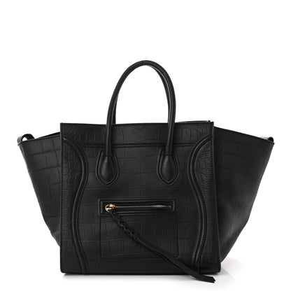 Celine Crocodile Embossed Calfskin Medium Phantom Luggage Black 1 of 10