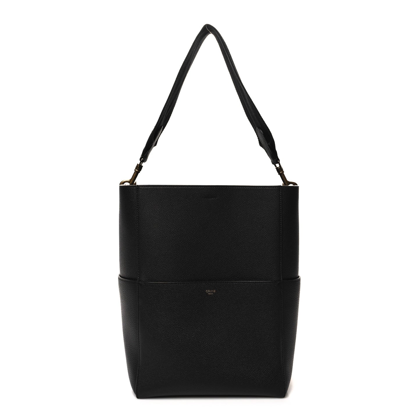 Soft Grained Calfskin Sangle Bucket Bag Black
