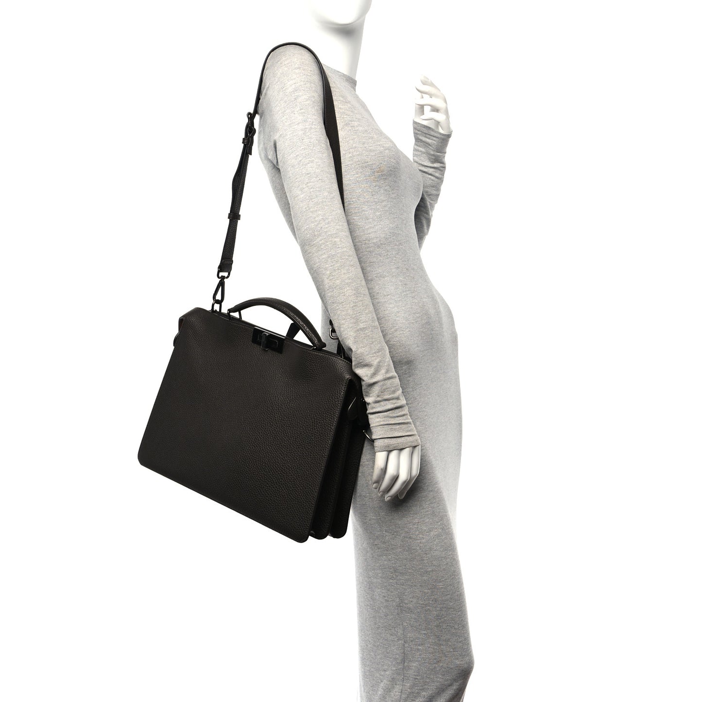 Cuoio Romano Vitello Cover Glazed Fabric Bi-Color FF 1974 Medium Peekaboo I SEE U Satchel Dark Brown