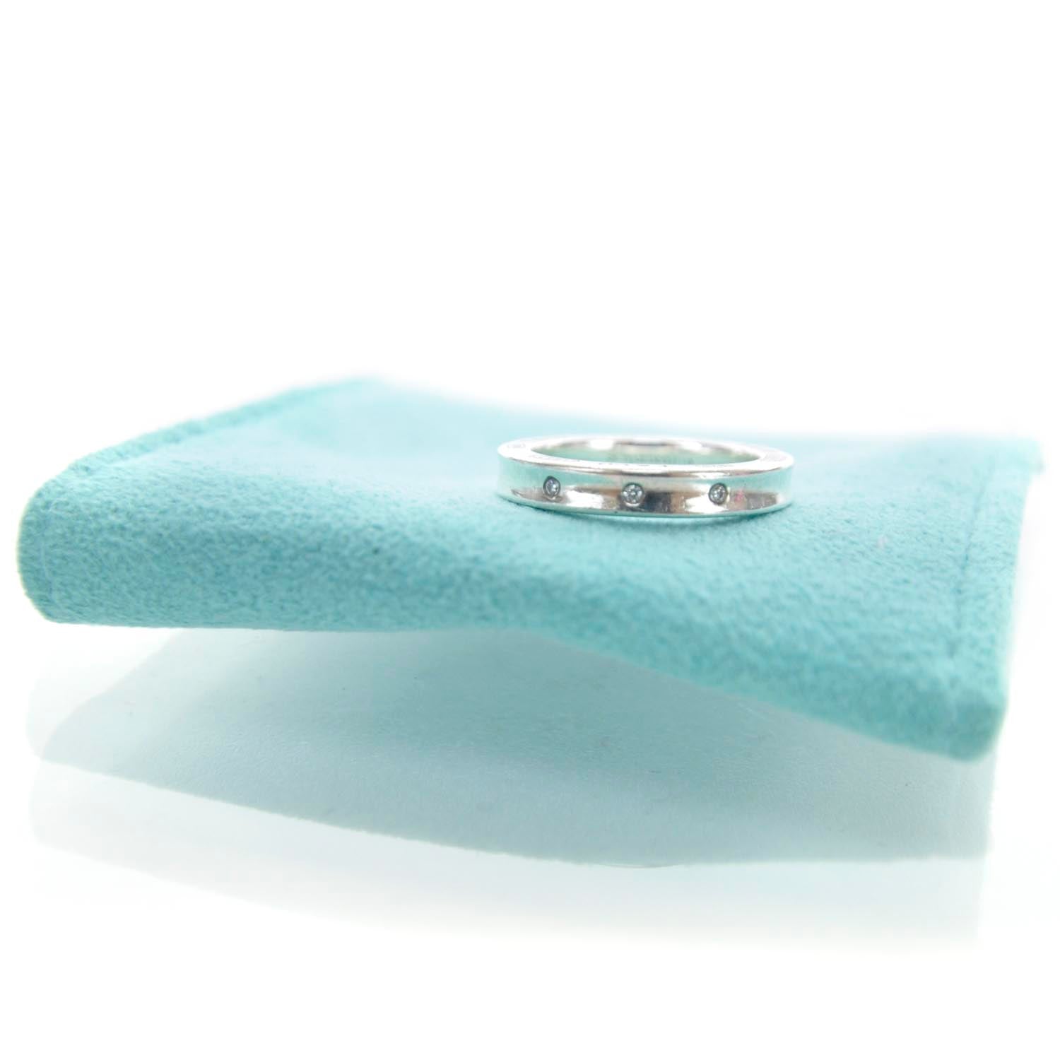 Tiffany Sterling Silver 3 Diamond 1837 Ring 6 4 of 5