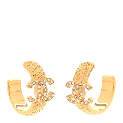 Chanel Metal Crystal CC Logo Hoop Earrings Gold 1 of 5