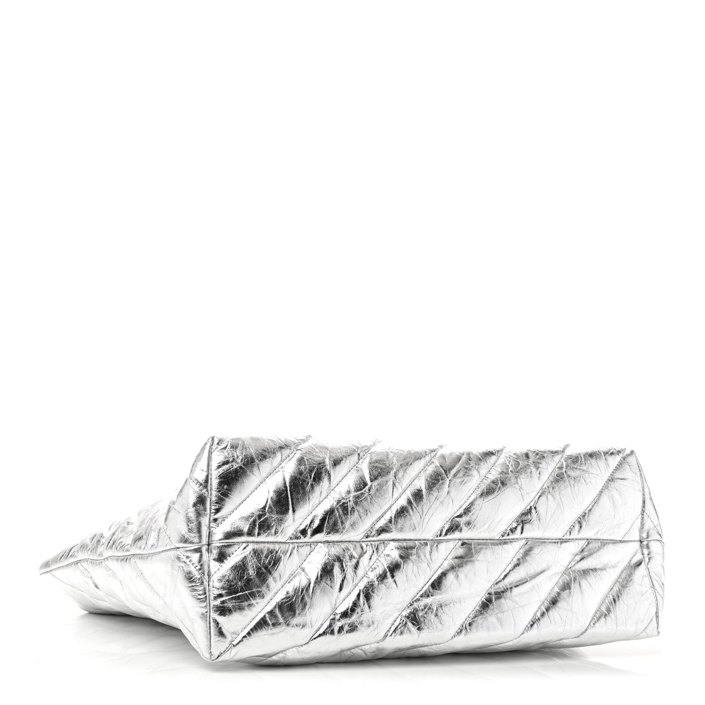 Metallic Crushed Calfskin Quilted Medium Crush Carry All Tote Bag Silver