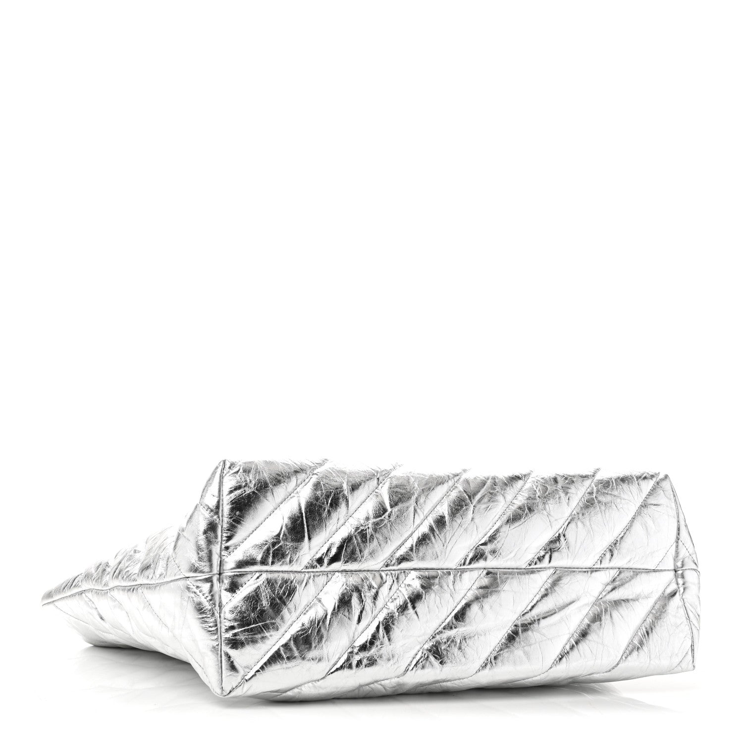 Balenciaga Metallic Crushed Calfskin Quilted Medium Crush Carry All Tote Bag Silver 4 of 9
