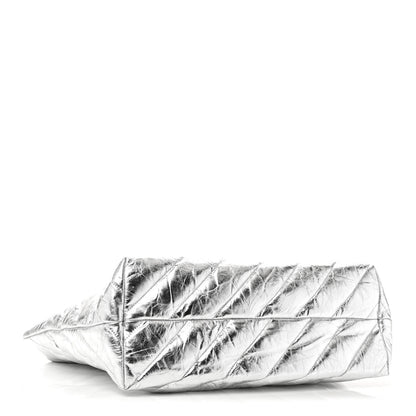 Balenciaga Metallic Crushed Calfskin Quilted Medium Crush Carry All Tote Bag Silver 4 of 9