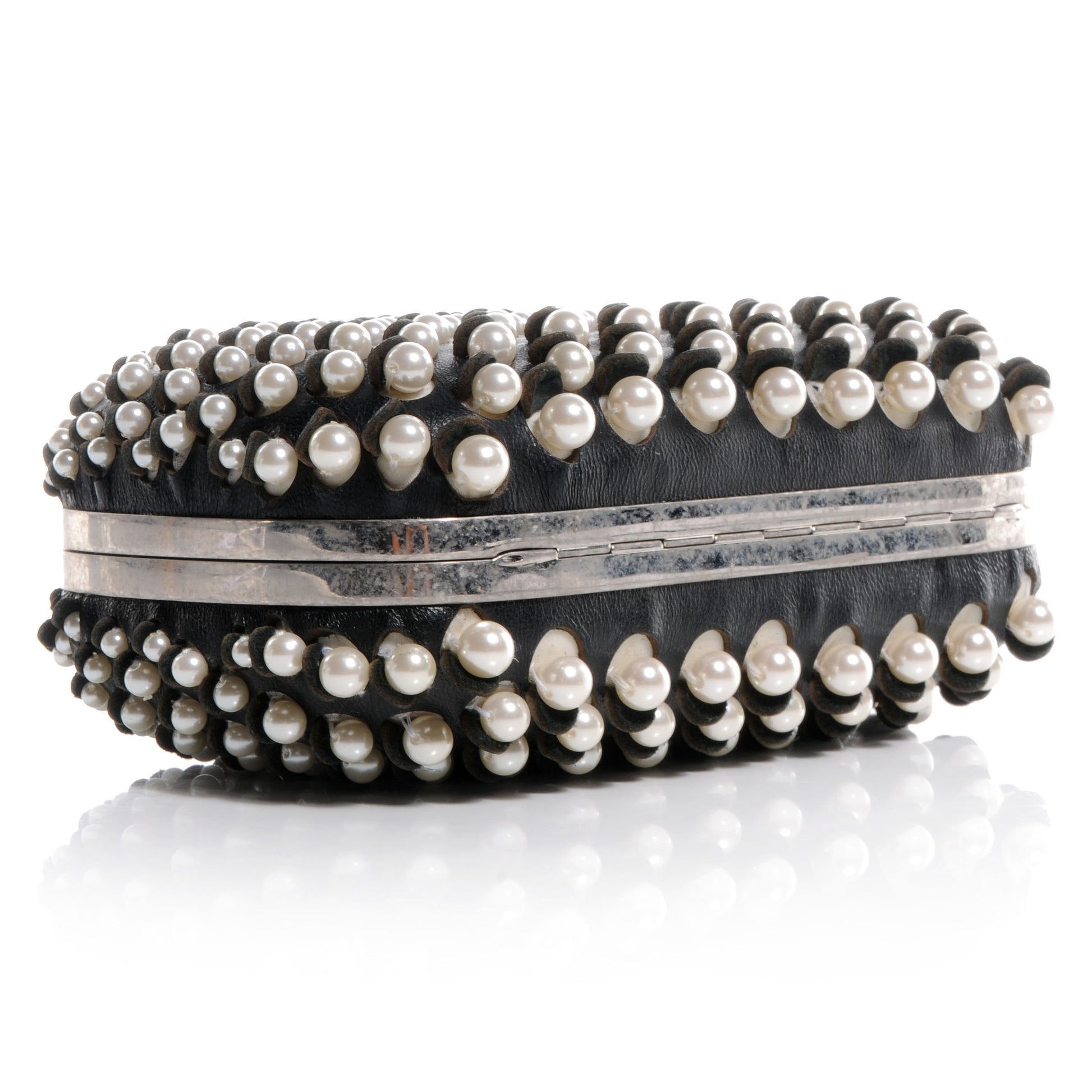 Alexander McQueen Pearl Embellished Calfskin Skull Box Clutch Black 4 of 8