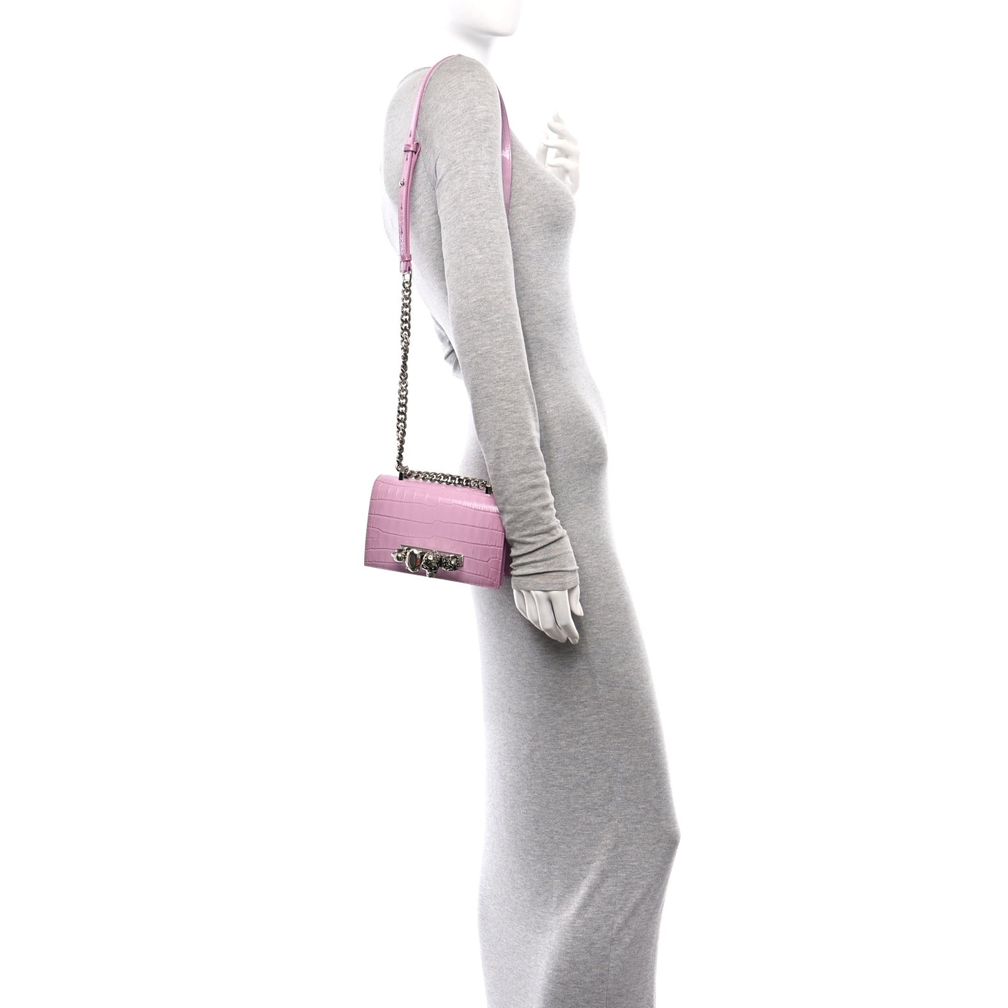 Shiny Crocodile Embossed Jeweled Satchel Pink