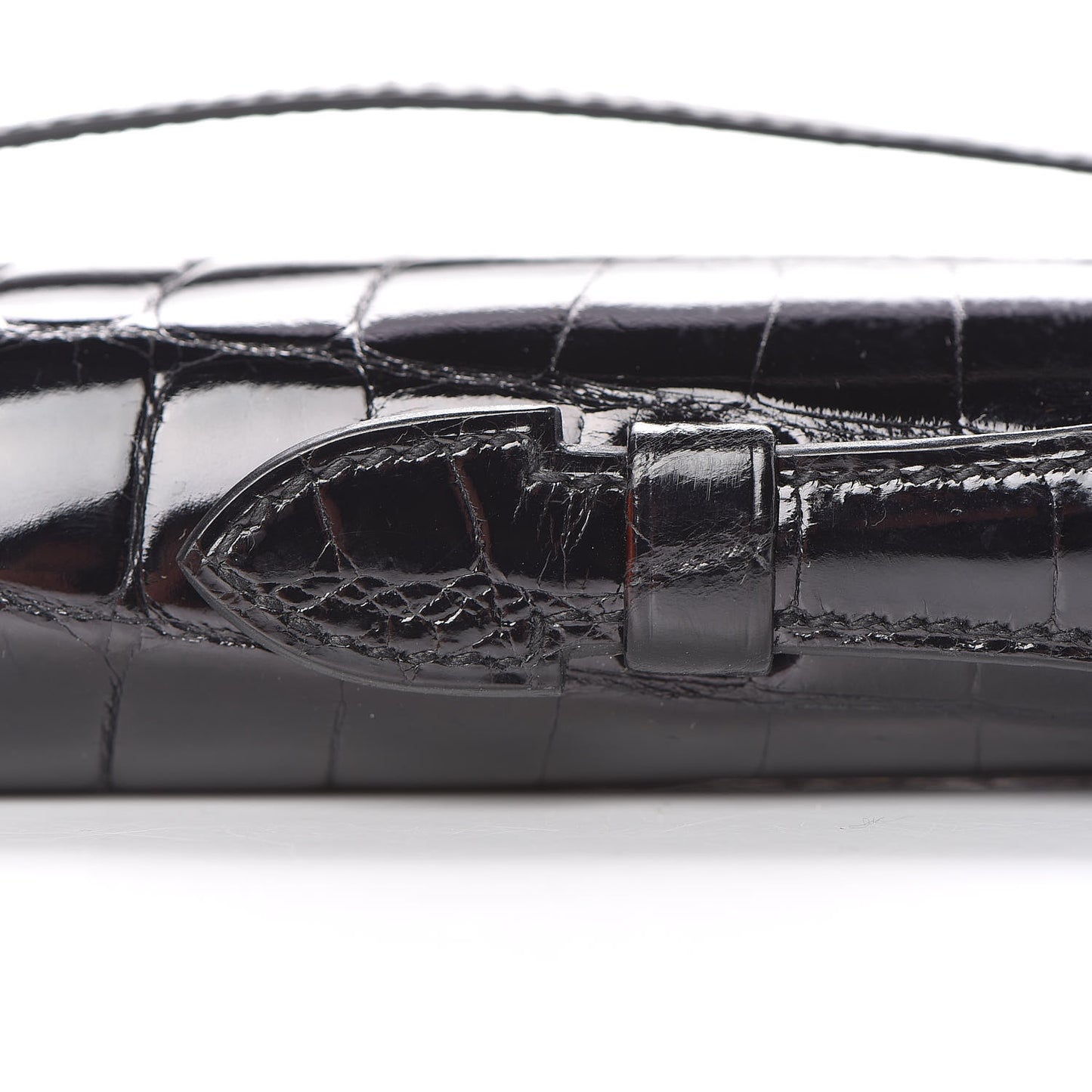 Shiny Niloticus Crocodile Kelly Cut Pochette Black