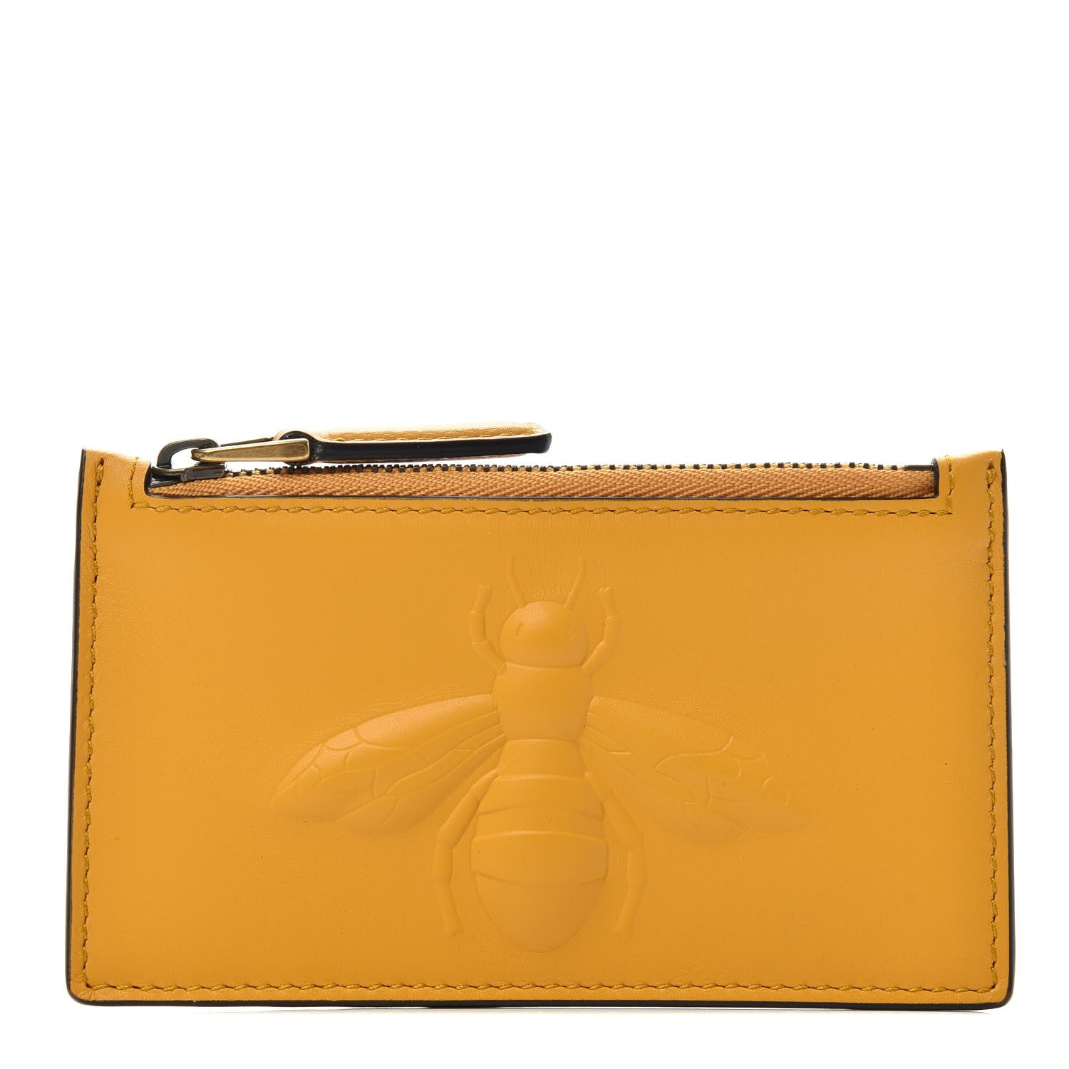 Gucci Calfskin Bee Embossed Coin Case Card Holder Yellow 1 of 7