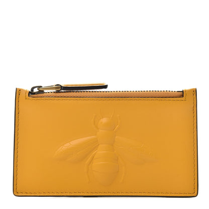 Gucci Calfskin Bee Embossed Coin Case Card Holder Yellow 1 of 7