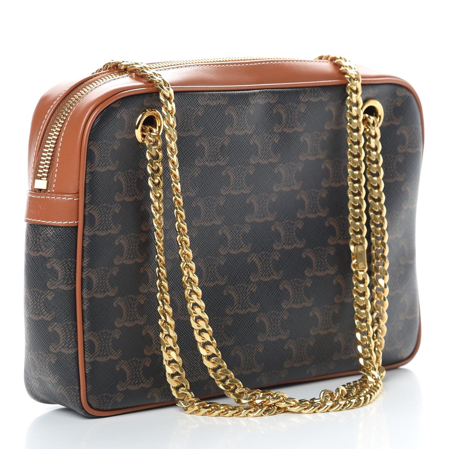 Celine Triomphe Canvas Calfskin Medium Patapans Tan 4 of 12