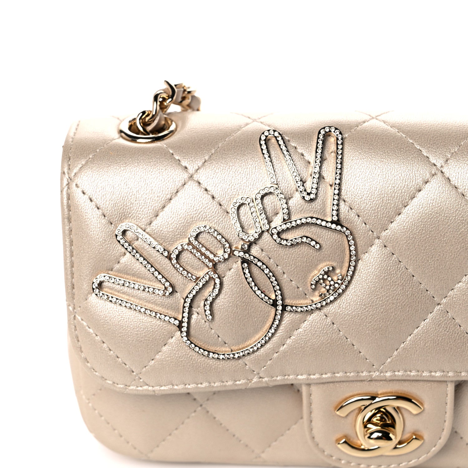 Chanel Metallic Lambskin Quilted Extra Mini V For Victory Flap Light Gold 19 of 21