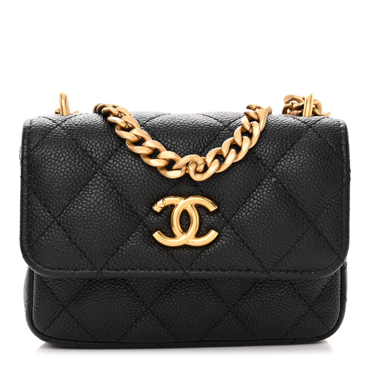Caviar Quilted Sweetheart Clutch With Chain Black