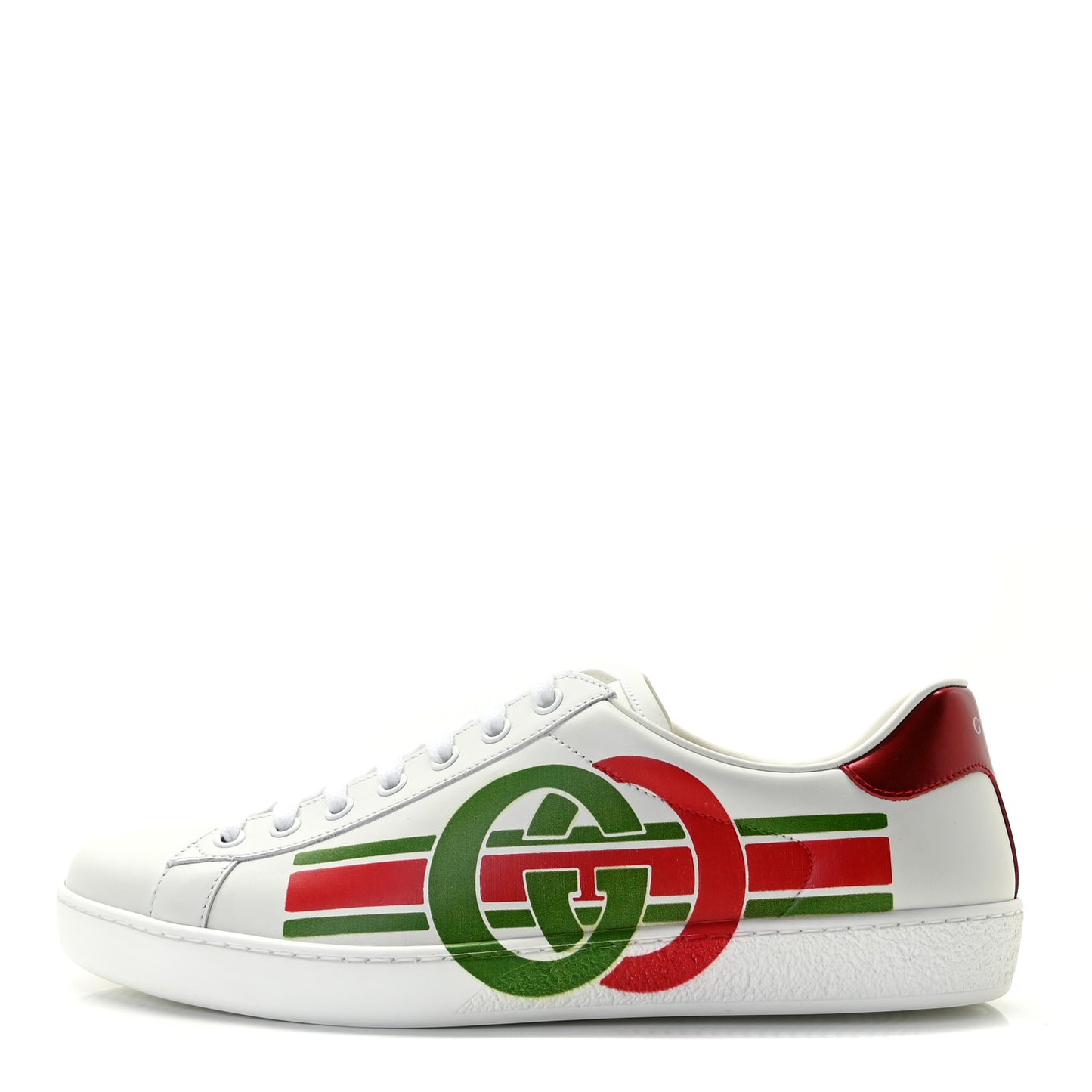 Calfskin Interlocking G Mens New Ace Sneakers 8.5 White Red Flame Green