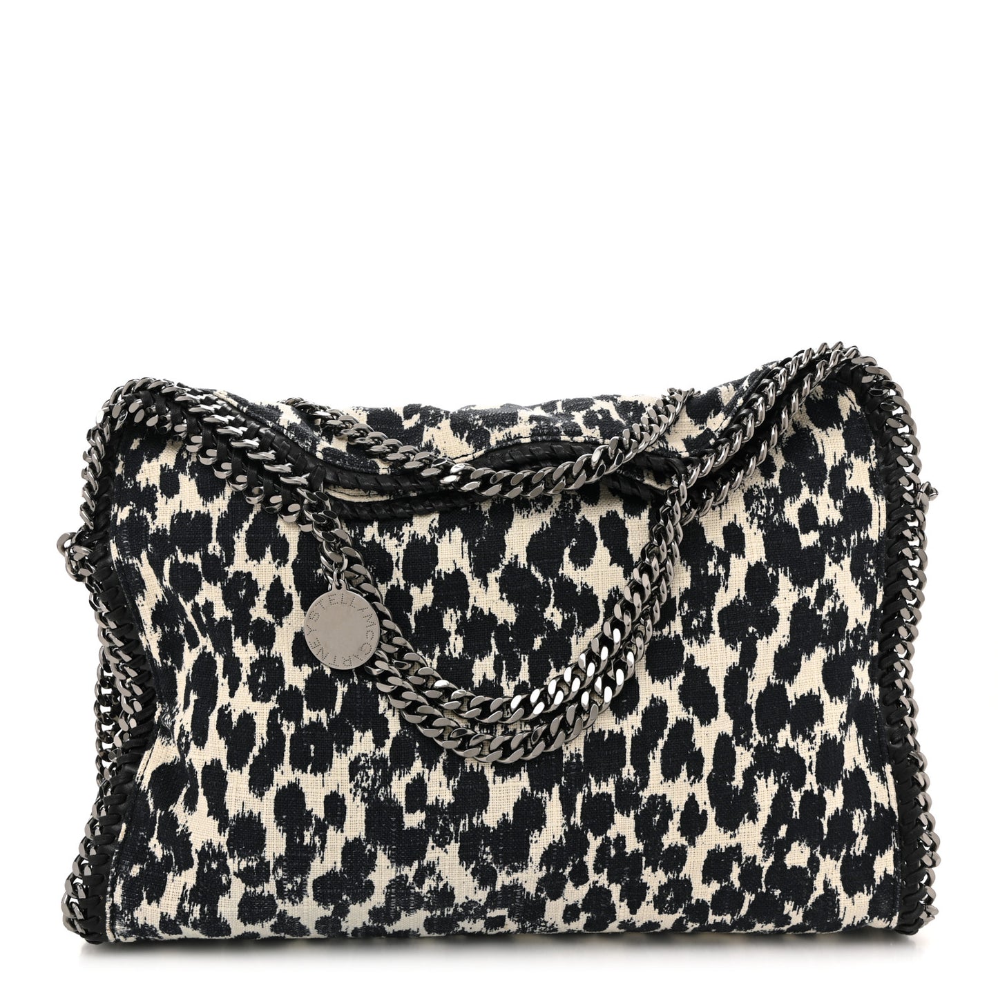 Linen Leopard Small Falabella Tote Black White