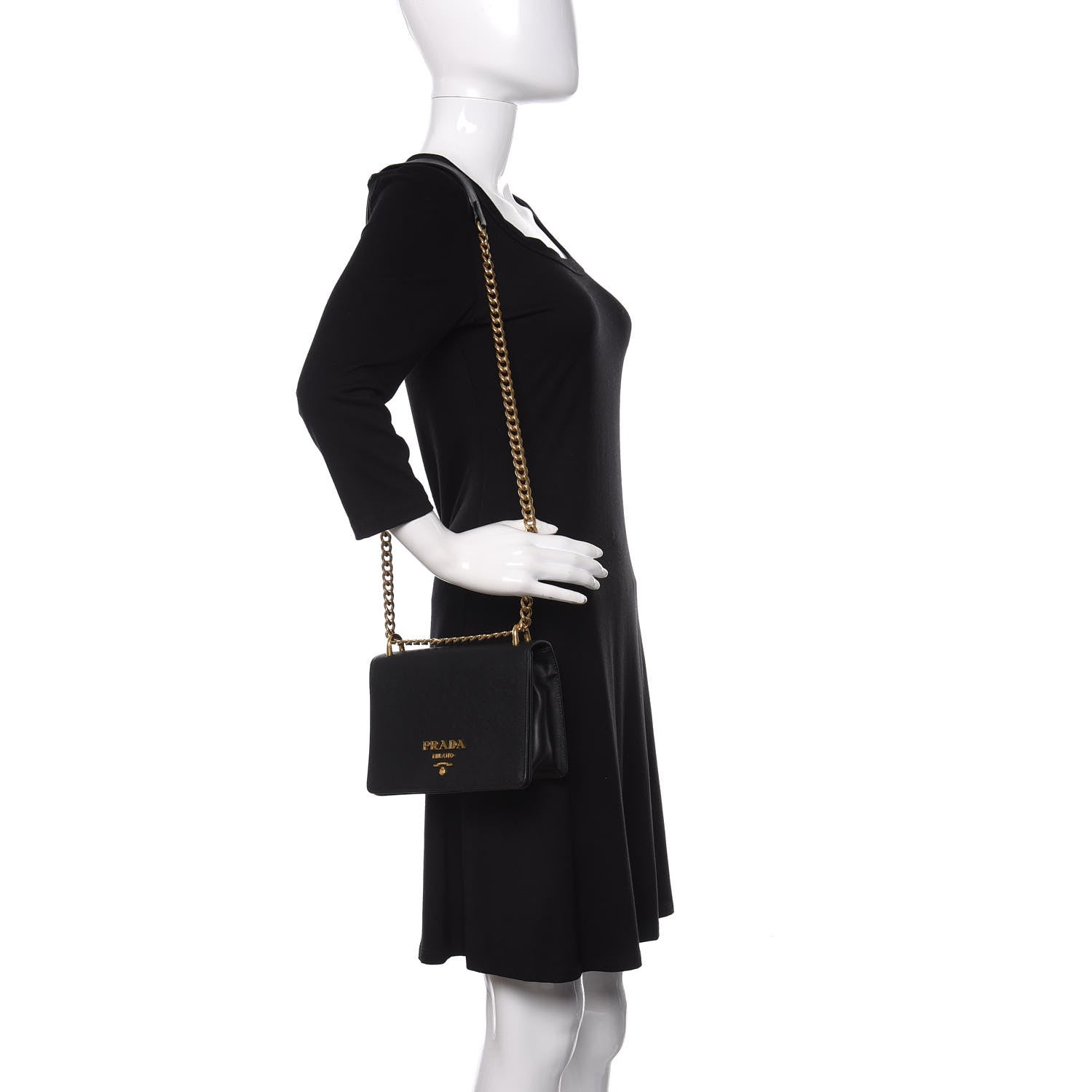 Prada Saffiano Soft Calfskin Chain Crossbody Bag Black 2 of 8