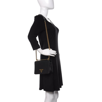 Prada Saffiano Soft Calfskin Chain Crossbody Bag Black 2 of 8