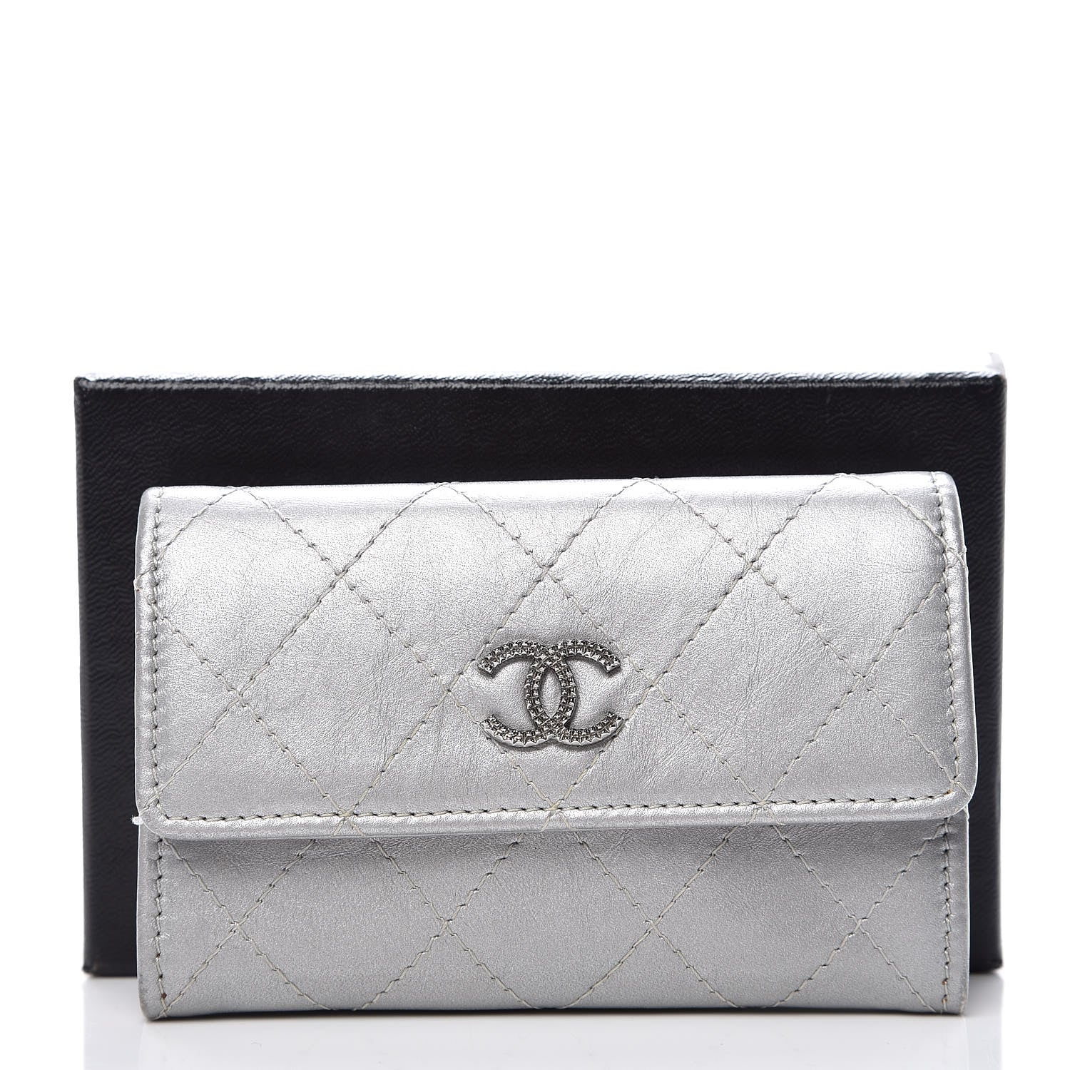 Chanel Metallic Calfskin Quilted Palette Card Holder Silver 18 of 18
