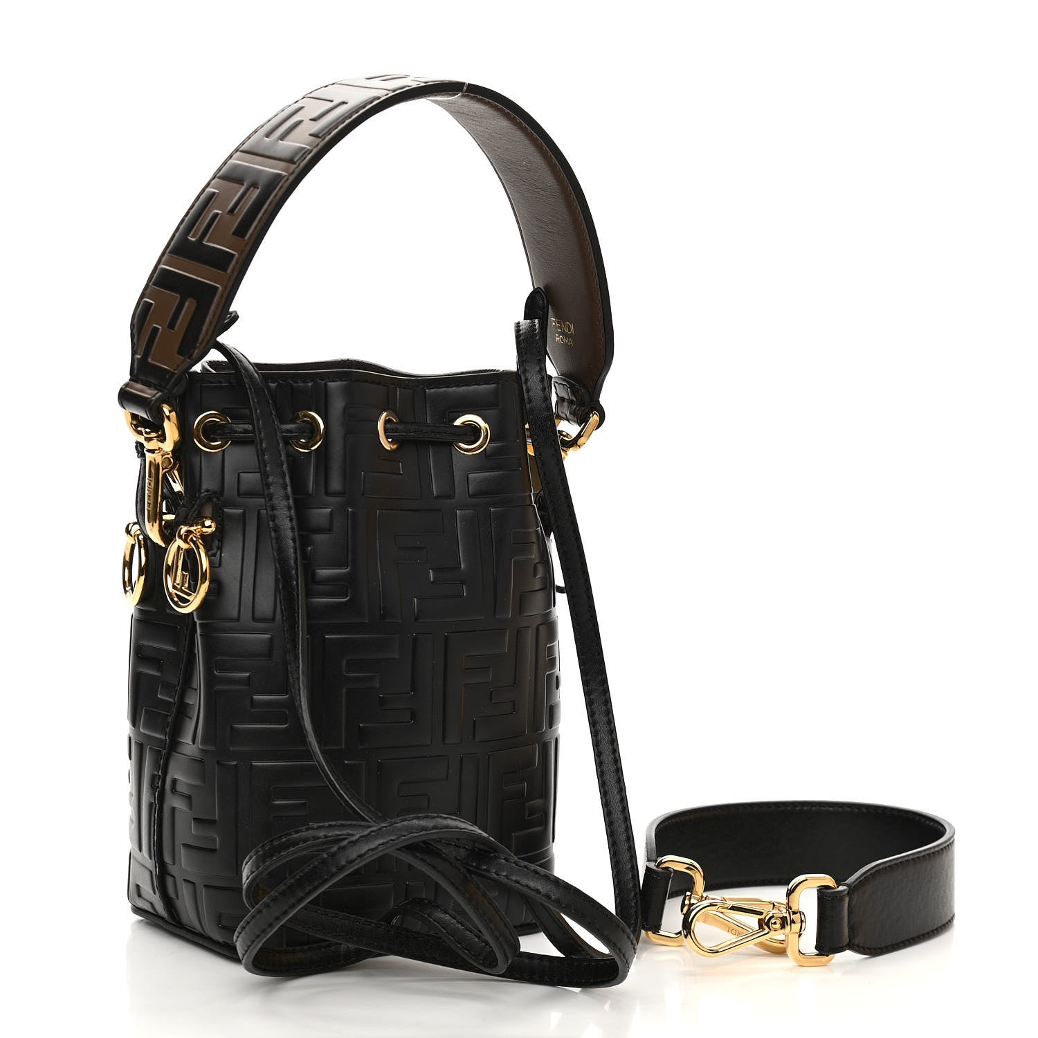 Fendi Vitello Liberty F is Fendi FF 1974 Embossed Mini Mon Tresor Bucket Bag Black 3 of 10