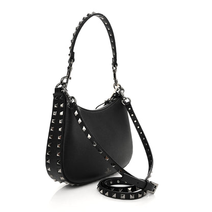 Valentino Garavani Grained Calfskin Rockstud Hobo Bag Black 3 of 10