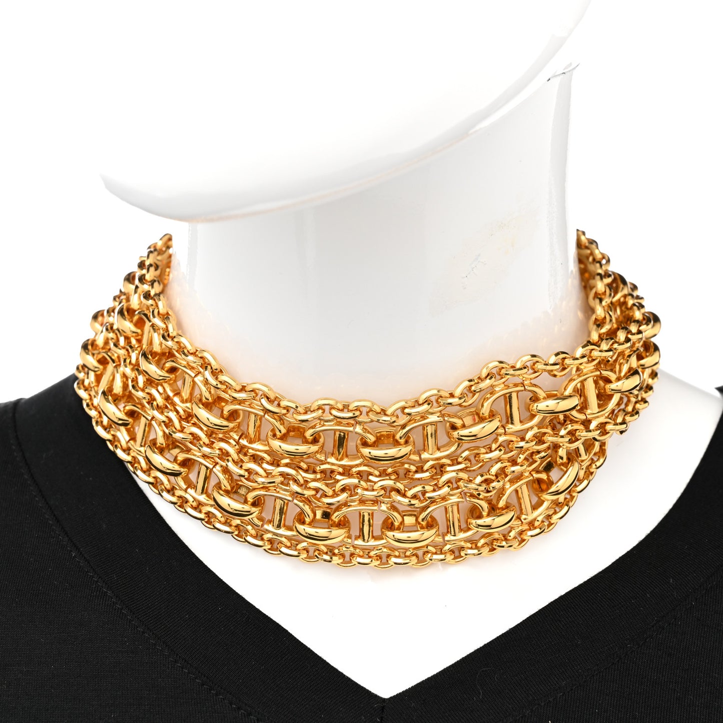Metal Wide CD Logo Chain Link Choker Necklace Gold