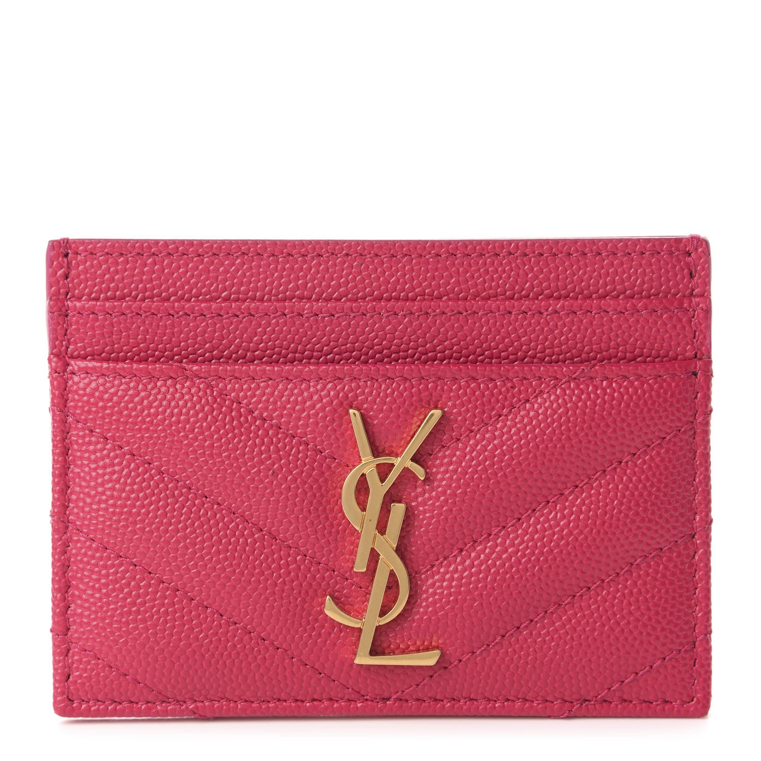 Saint Laurent Grain De Poudre Matelasse Chevron Monogram Credit Card Case Bubblegum 1 of 8