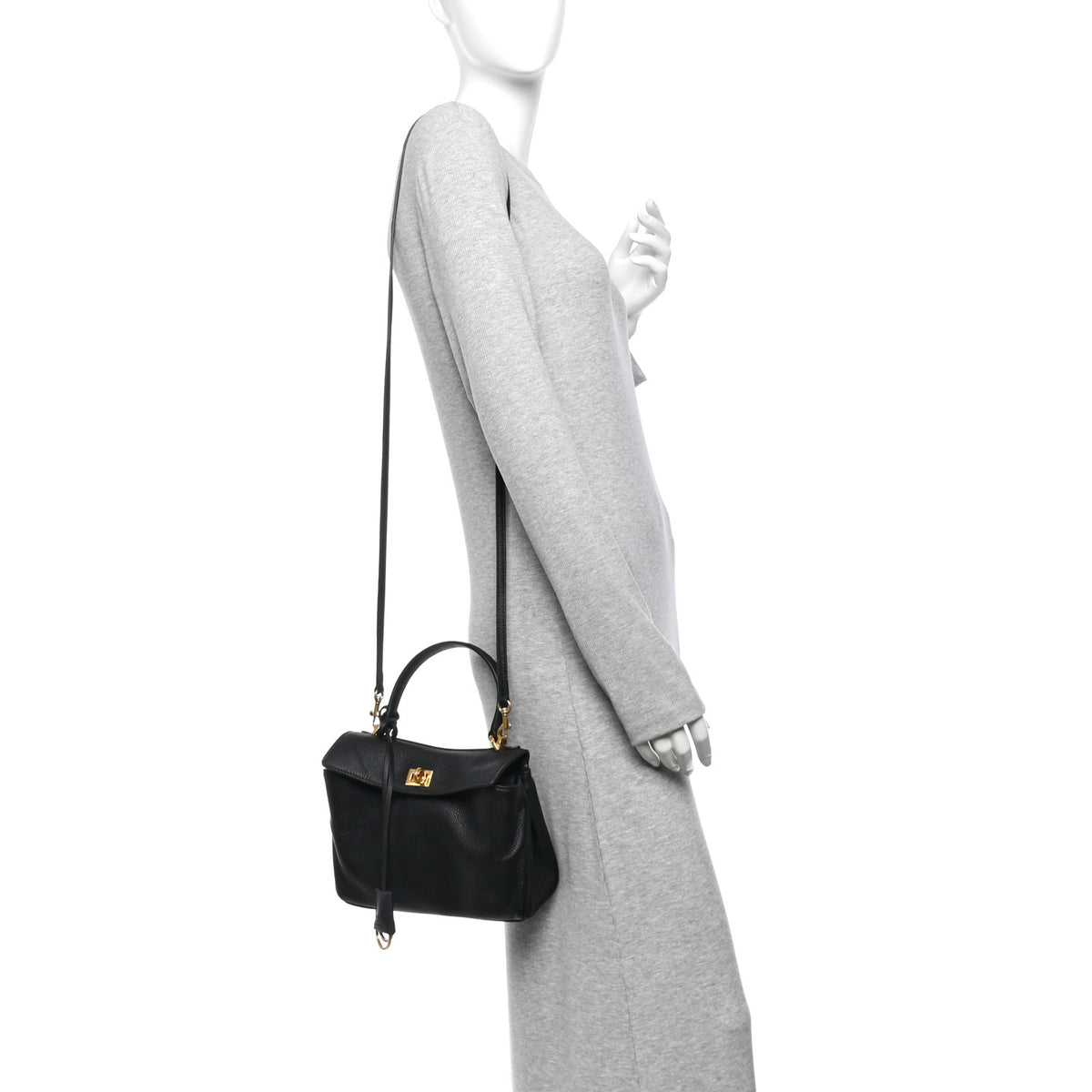 Natural Smooth Calfskin Mini Rodeo Top Handle Handbag Black