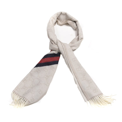 Gucci Wool Angora Monogram Web New Nikky Scarf Sand Blue 1 of 3