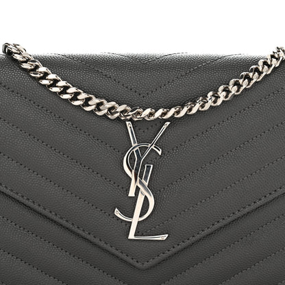 Saint Laurent Grain De Poudre Matelasse Chevron Monogram Chain Wallet Oyster Grey 7 of 10