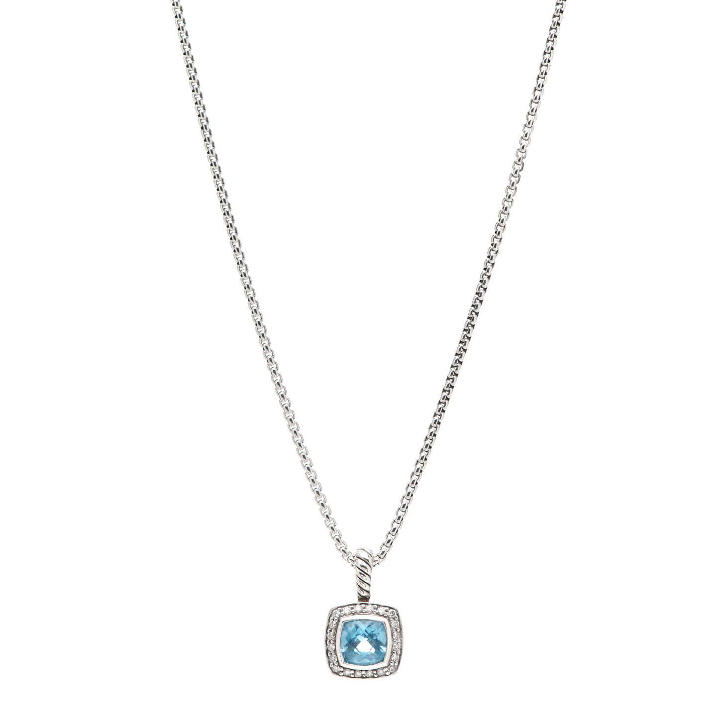 Sterling Silver Diamond Blue Topaz 7mm Petite Albion Pendant Necklace